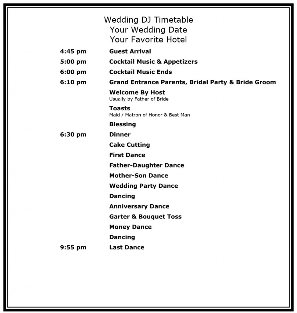 Wedding Sample Timeline | Wenning Entertainment